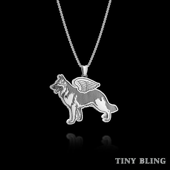 German Shepherd Breed Jewelry Angel Wings Pendant - TINY BLING