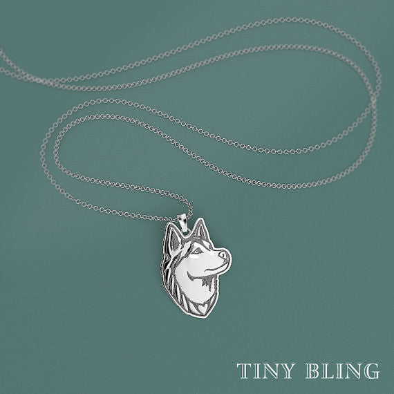 Siberian Husky Charm and Necklace - Tiny Bling