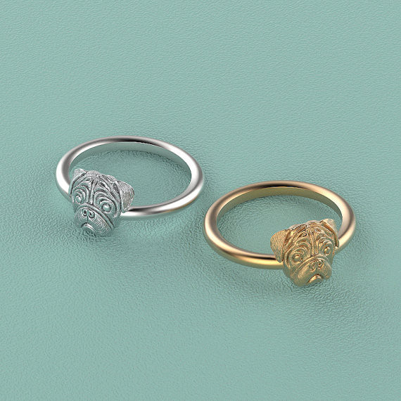 PUG Breed Jewelry Puppy Face Ring - TINY BLING