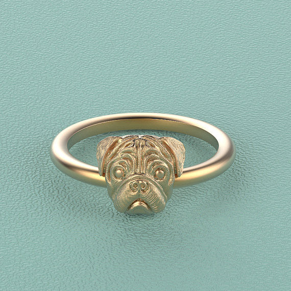PUG Breed Jewelry Puppy Face Ring - TINY BLING