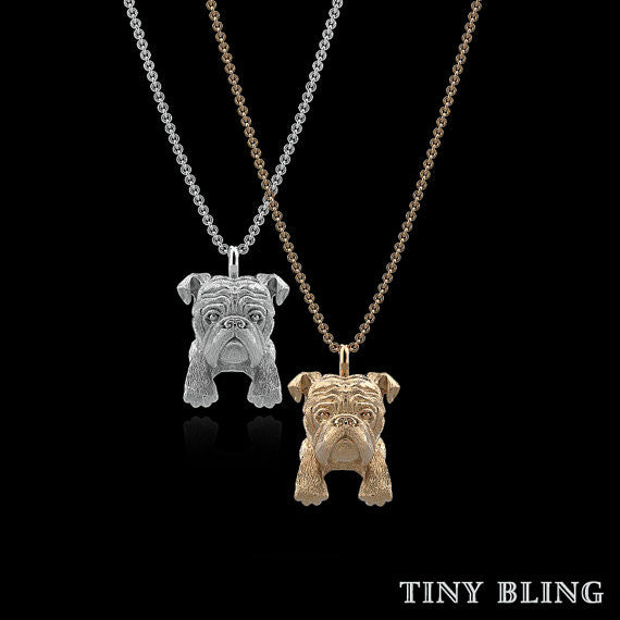 English Bulldog Breed Jewelry Puppy Face Charm - TINY BLING