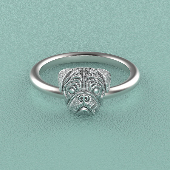 PUG Breed Jewelry Puppy Face Ring - TINY BLING