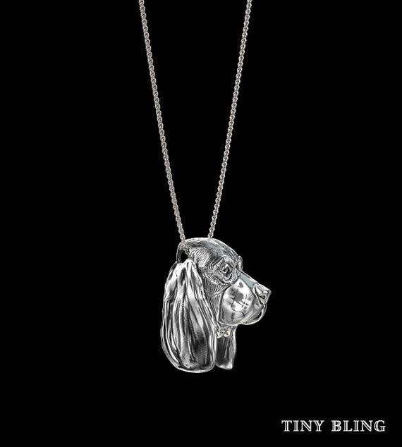 Basset Hound Breed Jewelry Face Pendant - TINY BLING