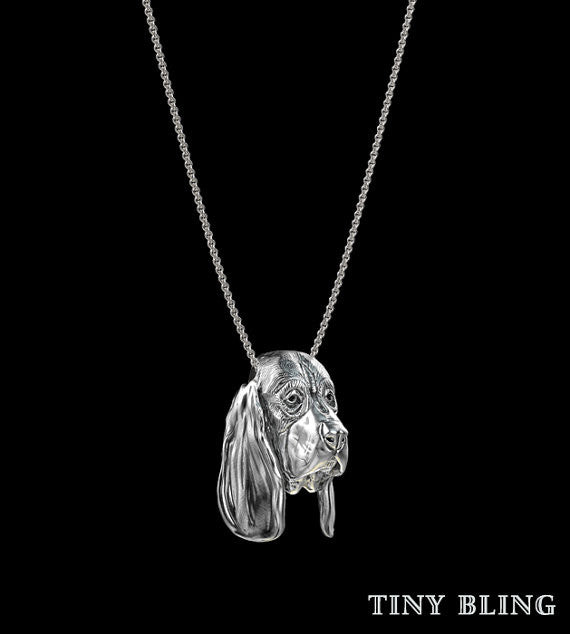 Basset Hound Breed Jewelry Face Pendant - TINY BLING