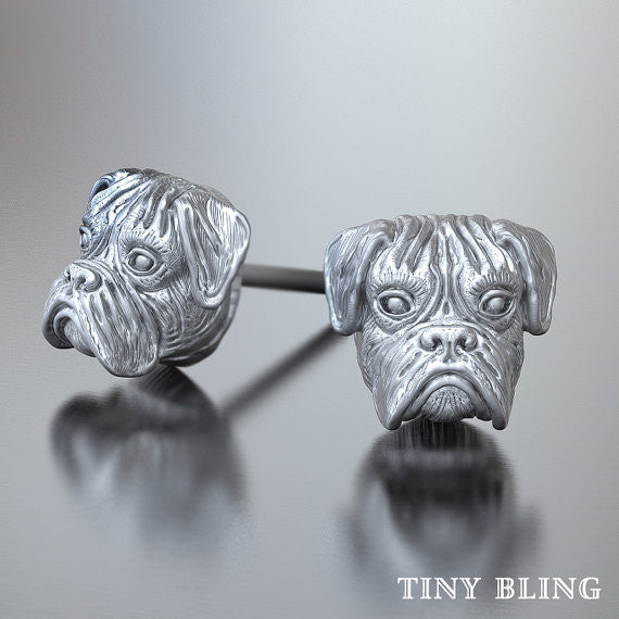 Boxer Breed Jewelry Puppy Face Earring Studs - TINY BLING