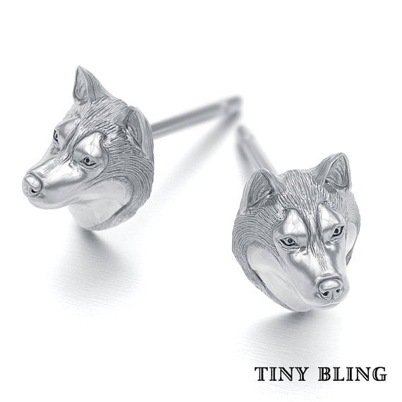 Siberian Husky Breed Jewelry Puppy Face Earring Studs - TINY BLING