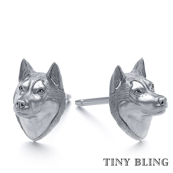Siberian Husky Breed Jewelry Puppy Face Earring Studs - TINY BLING