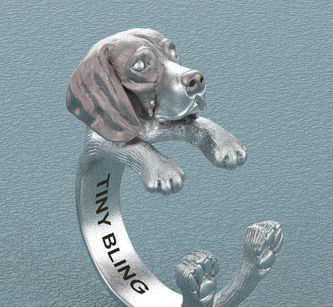 American English Coonhound Breed Jewelry Cuddle Wrap Ring - TINY BLING