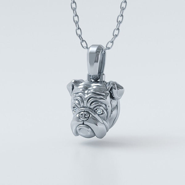 Handmade English Bulldog Diamond Necklace Pendant in Sterling Silver