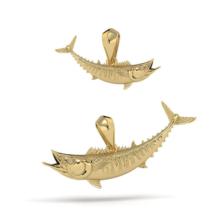 Two 14k Yellow Gold Wahoo Fish Pendants with Diamond eyes 