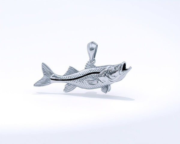 Sterling Silver Snook Pendant with Genuine Diamond Eyes designed by TinyBling