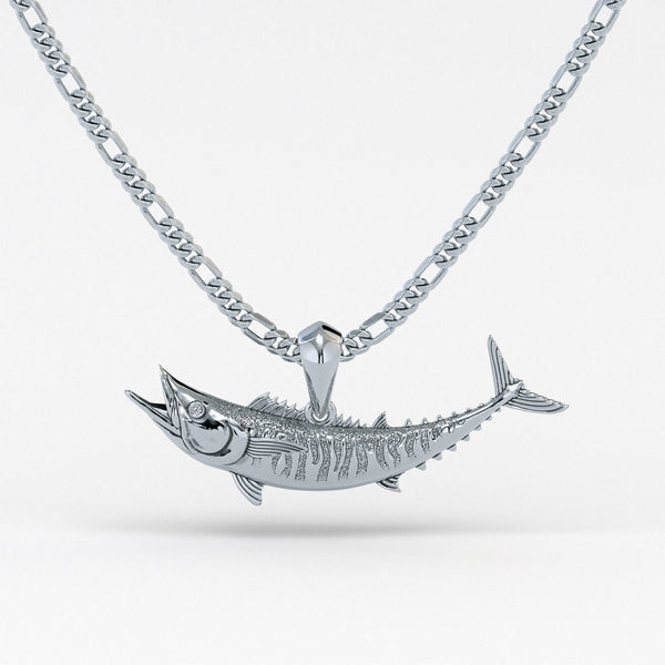 Sterling Silver Wahoo Pendant with Genuine Diamond Eyes designed by TinyBling