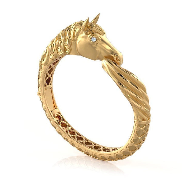 Horse Diamond Bangle Bracelet - Equestrian Elegance and Handcrafted Personalized Beauty