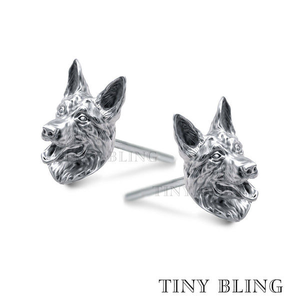 German Shepherd Puppy Face Earring Studs - TINY BLING