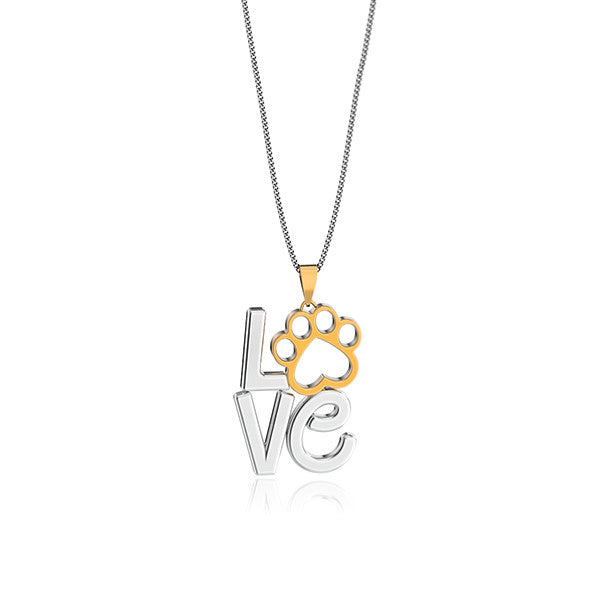 Love Heart Paw Print Pendant - TINY BLING