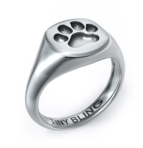 Puppy Paw Print Signet Ring - TINY BLING