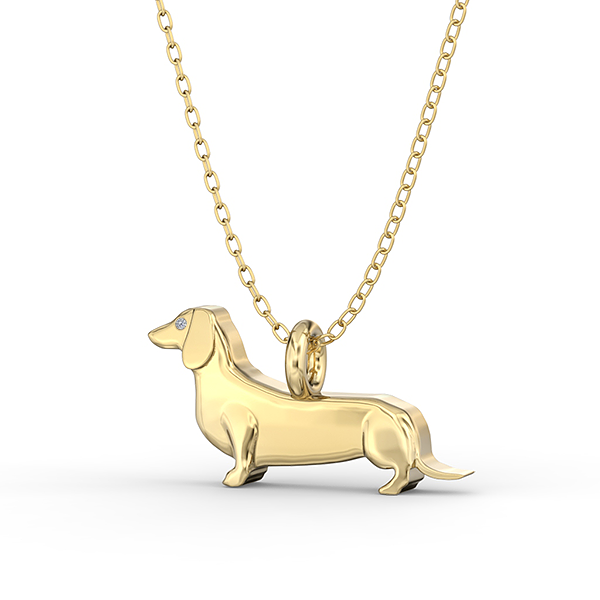 Dachshund  Mini Pups  Diamond Necklace Yellow Gold