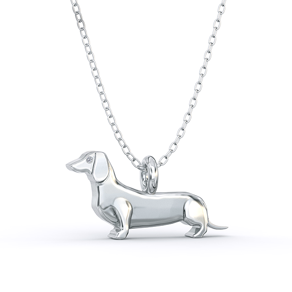 Dachshund  Mini Pups  Diamond Necklace Sterling Silver