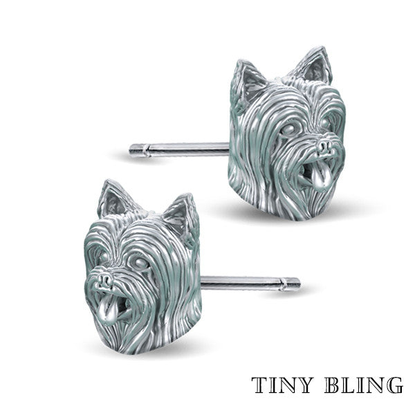 Yorkshire Terrier Face (Long Hair) Earring Studs - TINY BLING